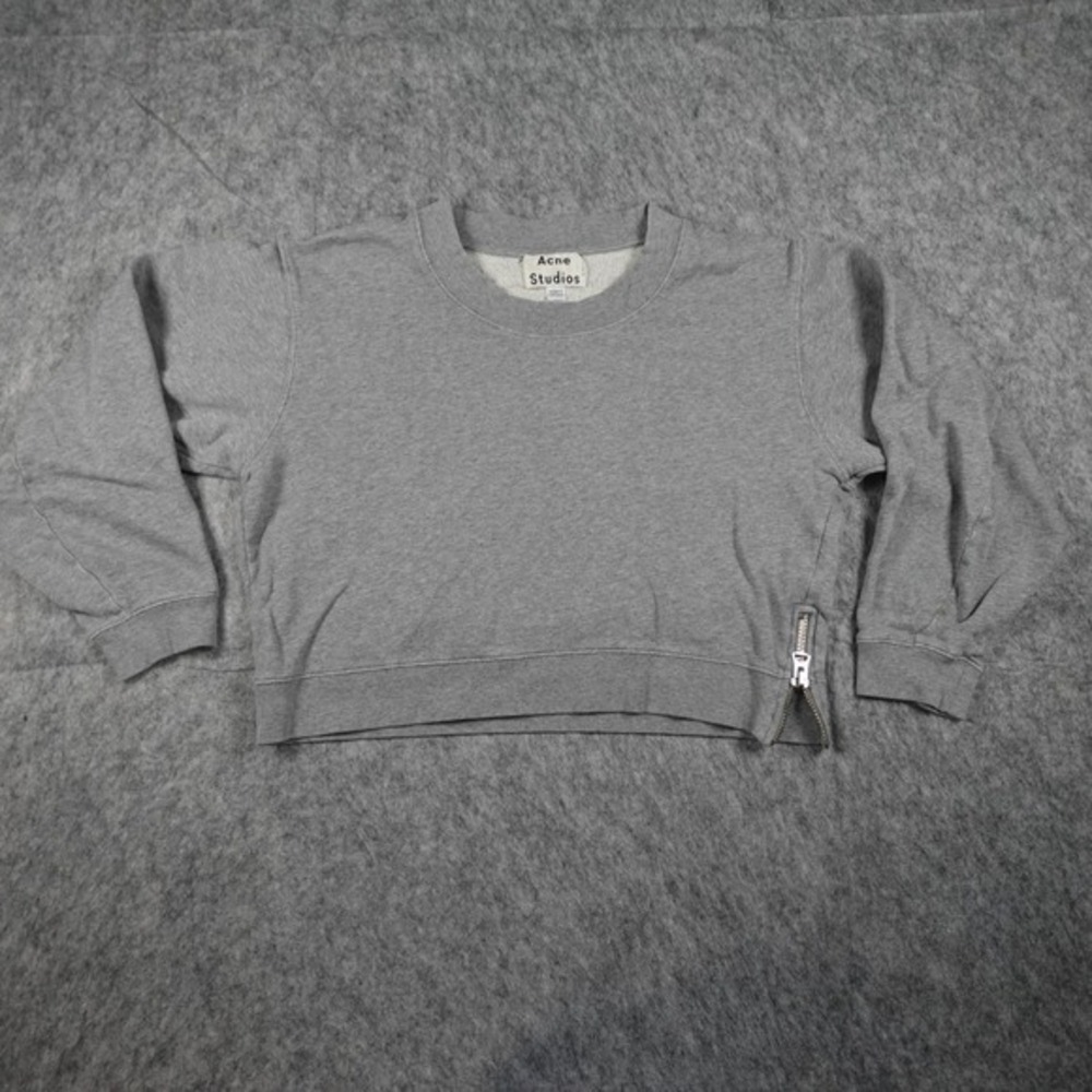 Acne Studios Sweater Women Medium Grey Bird Z Fleece Side Zip Cropped Sweatshirt